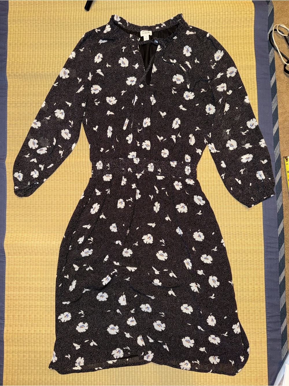 J.CREW Floral Long Sleeve Tie Neck Dress - S - Casual Midi